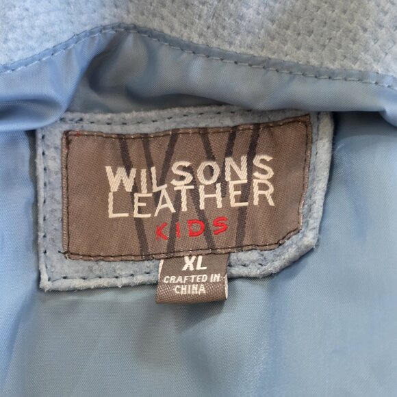 Wilsons Leather Kids Jacket Youth Girls XL Womens S/M Blue  Leather LS Lined VTG - Picture 3 of 16
